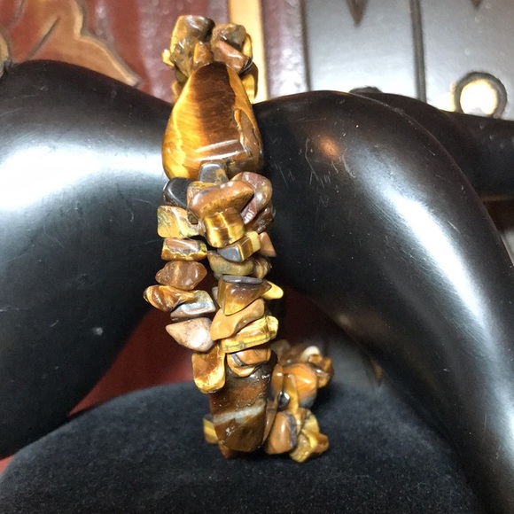 Tigers Eye Geometric Stone Bracelet 7” Elastic EVC - Picture 1 of 4